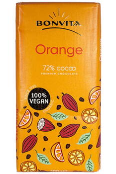 BONVITA Mørk Chokolade 72% Orange, Økologisk Vegansk Glutenfri 100 g.