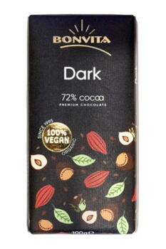 BONVITA Chokolade, Premium 72% Mørk, Økologisk Vegansk 100 g.