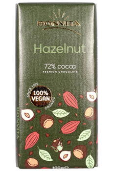 BONVITA Mørk Chokolade 72% Hasselnød, Øko Glutenfri Vegansk 100 g.