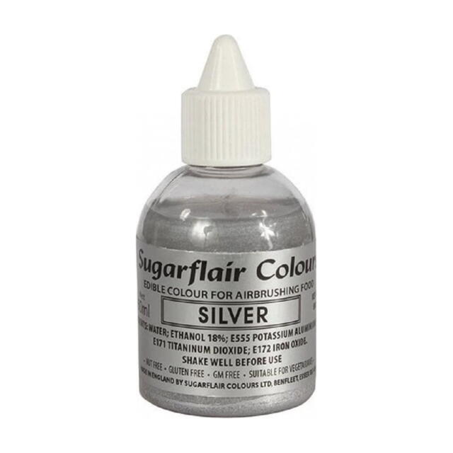 Glitter Silver airbrush farve fra Sugarflair, 60 ml.