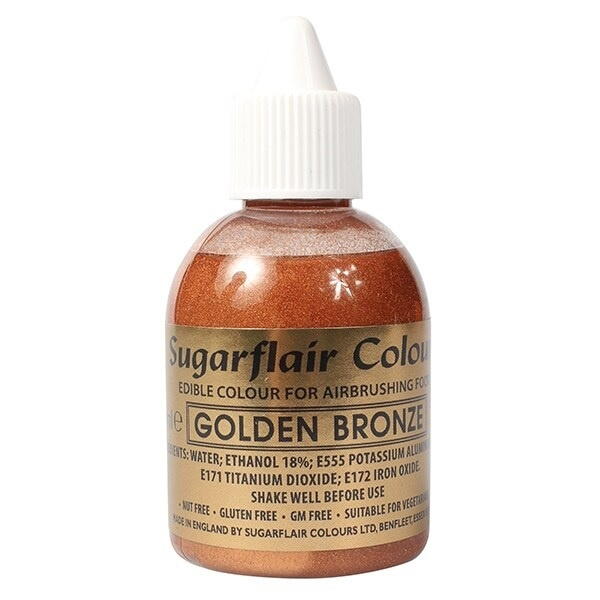 Glitter Golden Bronze airbrush farve fra Sugarflair, 60 ml.