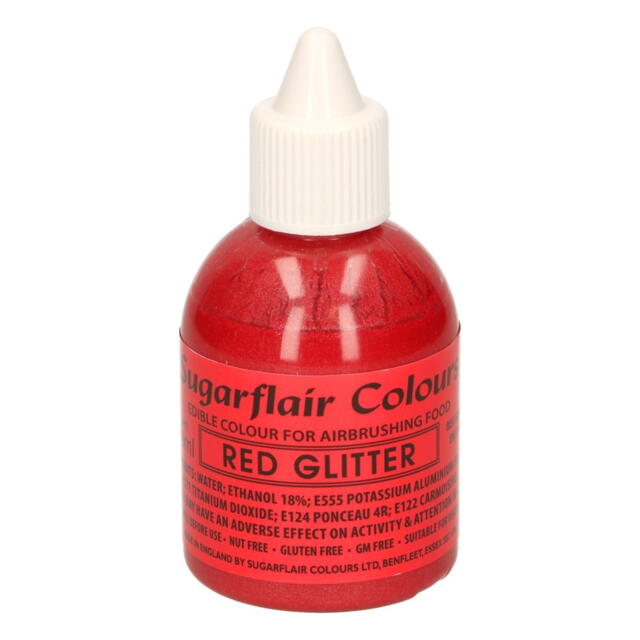 Glitter Rød airbrush farve fra Sugarflair, 60 ml.