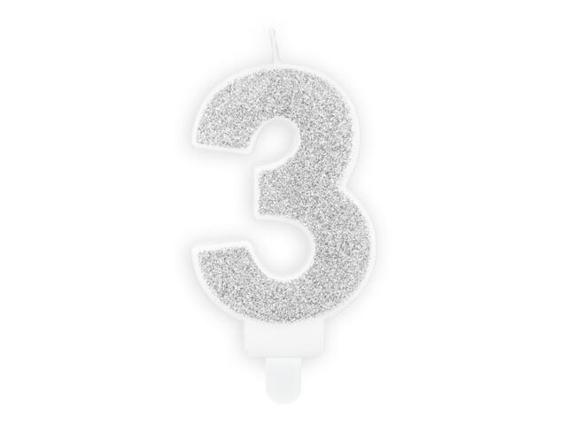 number candle 3, Silver