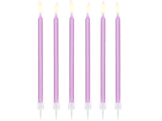 12 pc. Birthday candles, light lilac, 14 cm.