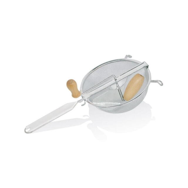 To make coulis, jams or jellies from berries and tomatoes, this coulis sieve also

comes in handy when sifting or straining sauces. Become a simple sieve without

its mecanism.

L: 35x Ø18cm