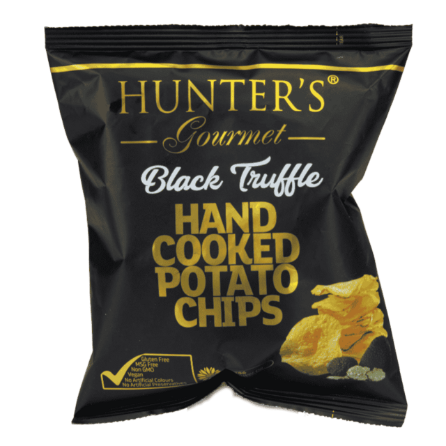 Håndkogte kartoffelchips med sort trøffel 25 gram pose
