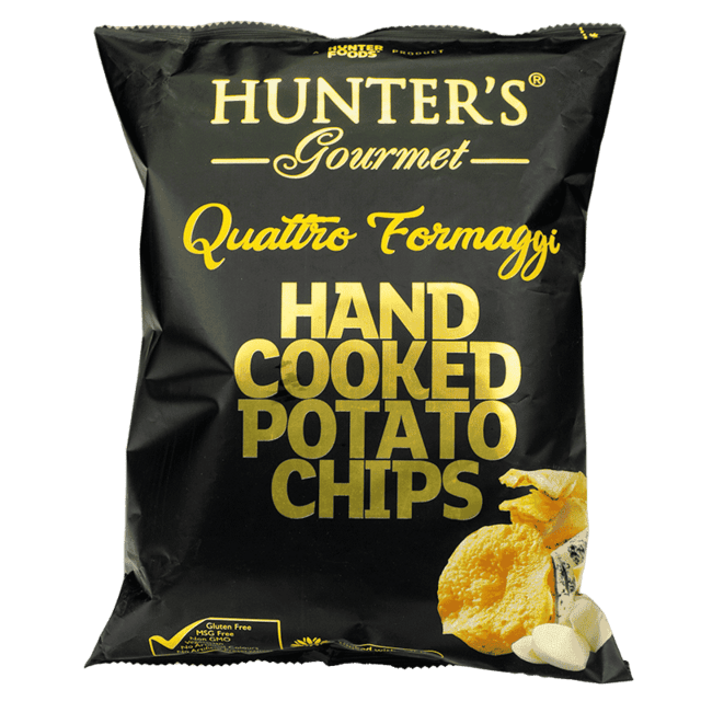 Håndkogte kartoffelchips Quattro Formaggi 125 gram pose