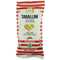 Tarallini med hvidløg og peperoncino – pose 80g.